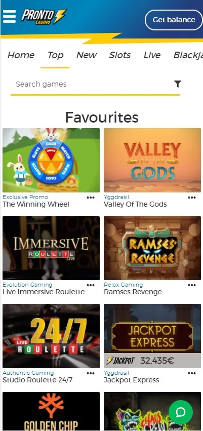 pronto casino mobile